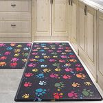 PCSWEET HOME Kitchen Anti Fatigue Mat Set of 2,Waterproof Non-Skid Cushioned Kitchen Floor Mat Comfort Standing Mat for Kitchen, Home, Office, Sink, Laundry, Colorful Paws (Multicolor)