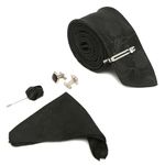 LOUIS STITCH Mens Floral Black Italian Silk Necktie Set With Pocket Square Cufflinks Brooch Tie (Suit Accessories) (Czech)