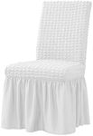 XMNTG Dining Room Chair Slipcovers 1-Piece Stretch White Dining Chair Covers Dorm Chair Cover Non Slip Washable Furniture Protector with Skirt Country Style for Hotel Ceremony Party (White)