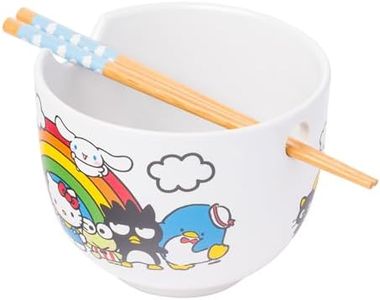 Silver Buffalo Sanrio Hello Kitty and Friends Bol à riz en céramique avec baguettes Chococat, Pompompurin, My Melody, Keroppi, Badtz-Maru, Tuxedo Sam, Cinnamoroll 590 ml