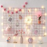 Pikify DIY Steel Grid Photo Frame for Wall Clip Holder Photo Frame,Multi Functional Creative Mesh Wall Grid-(Package: 1xFrame (45X65 cm) + 1xBasket )-[Made in India] (Pink)