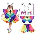 Partideal Kids Butterfly Wings Costume Set, Fairy Dress Up with Butterfly Wings Tutu Skirt Magic Wand Headband Hairclip and Mask Kit, Fantasy Dress for 3-8 Years Girls Halloween Carnival Cosplay