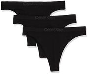 Calvin Klein Women's Bonded Flex Seamless 3-Pack Mid Rise Thong, Black/Black/Black, Medium