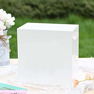 UNIQOOO White Acrylic Card Box w/ Slot, Thick DIY Wedding Box Blank No Print, Large 10x10x5.5 in, for Reception Decoration Fundraiser Money Box Election Ballot Graduation Keepsake Party Favor