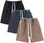 Gihuo Mens Sweat Shorts Cotton Athletic Shorts Vintage Acid Wash Elastic Waist Drawstring Workout Shorts with Pockets(BlackNavyKhaki-S)
