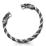 VikingsBrand Viking Bracelet for Men | Adjustable Bracelet for Men 7-10 inches | Pagan Jewelry | Norse God Odin Wolf Heads Arm Rings | Metal Wristband Gift for Men, One Size, Stainless Steel