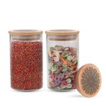 The Better Home Pack of 2 Borosilicate Jars with Printed Bamboo Lids | 600ml Each Kitchen Containers Set I Airtight Glass Jar for Cookies, Snacks, Spices, Tea, Coffee, Sugar, Dry Fruits