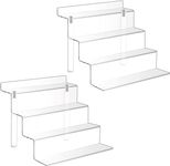 Gonice 2 Pack 4 Tier Clear Acrylic Display Riser, Tiered 9x6 Inch Display Stand for Amiibo Funko POP Figures, Perfume and Cupcake Dessert