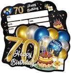 ERHACHAIJIA 20 PCS Blue & Golden Balloons & Cake Shaped Fill-In Invitations Cards With Envelopes, Funny 70th Happy Birthday Party 70 Year Old Birthday Invites For Men Husband Dad Farther