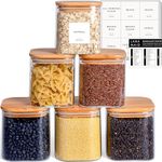 Laramaid 27Oz 6Packs Glass Jars Set, Square Pantry Jars With Bamboo Lids And Customized Labels, Food Storage Containers For Home, Kitchen And Pantry - Transparent