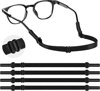 MoKo 4 Pièces Cordons à Lunettes Ajustable, Retenue de Lunettes de Soleil Antidérapant en Nylon Élastique, Titulaire de Lunettes de Sécurité Universel sans Queue avec Tête Ronde pour Hommes Femmes
