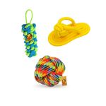 Foodie Puppies Dog Chew Cotton Rope Toys 3in1 Combo for Dogs (CornStick+ Slipper + Cotton Ball Rope) | Knotted Cotton Chew Dog Toys for Playing, Teeth Cleaning and Training (Color May Vary)