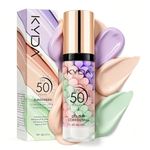 KYDA Color Correcting Face Primer, SPF 50 PA+++, Moisturizing Makeup Primer, One Step Brightening Primer to Even Skin Tone, Oil Control Skin Corrector, Sheer Finish, Refreshing, Purple Pink Green