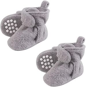 Luvable Friends Unisex Baby Cozy Fleece Booties Multi-Pack, Heather Gray 2-Piece, 0-6 Months