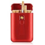 OLDENDO Cigarette Case with Lighter Large Portable Pack 20 Regular Size Cigarettes Box Holder Electric Lighters 2 in 1 Cool Gifts for Men and Women (Red)