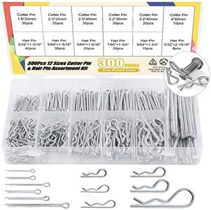 Keadic 300PCS Cotter Pin Hair Pin Assortment Kit | Zinc Plated Steel Hitch Pin R Clips Fastener Set | 12 Different Sizes Fit for Various Hitch Pin Lock System