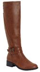 shelikes Womens Ladies Zip Up Buckle Knee Length High Flat Block Low Heel Boots Shoes UK [CAMEL 3]