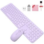 Cute Keyboard and Mouse Wireless Mobifice Ultra-Thin 2.4GHz USB Cordless Full-Sized Silent Retro Computer Keyboard Mouse Combo,for PC Computer/Laptop/Windows/Mac/Tablets(Purple)