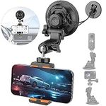 Heavy Duty Super Φ90mm Suction Cup + Adjustable Dual-Ball-Head Action Camera Dash Cam Phone Car Mount Windscreen Window Cockpit Holder for GoPro insta360 iPhone Hi-Speed Video Recording (1.5kg Load)