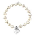 TRINK Brand Pearl Heart Sterling Silver and White Preciosa Pearl Beaded Bracelet