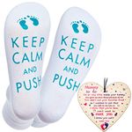 SATINIOR Keep Calm and Push Funny Maternity Socks Mummy to Be Sign Pregnancy Chrismas Baby Shower Present Cotton Socks Mum to Be Gifts Wooden Heart Keepsake with Rope for Pregnancy Women(Blue Green)