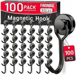 FINDMAG 100 Pack Swivel Swing Magnetic Hooks, 30LBS Powerful Magnetic Hook Neodymium Magnet Hook for Hanging, Perfect for Refrigerators, Oven Mitts, Office, Bathroom, Towel, Office, Garage(Black)