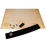 ENHANCE RPG Grid Mat - Tabletop DnD Map (24x36 inch) Role Playing Dry Erase DnD Mat Complete Gaming Set for Masters and Starters, Erasable Parchment Battle Grid Game Mat with Travel Pouch, Marker Kit