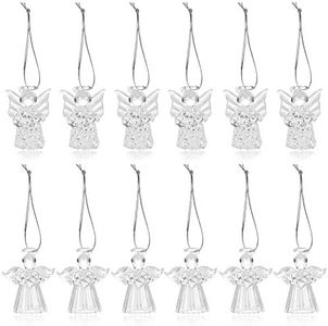 Naler 12 Pcs Clear Glass Hanging Angels Christmas Angel Ornaments for Christmas Tree, Holiday, Wedding, Home, Table Decorations