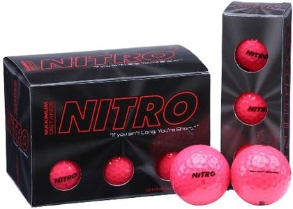 Long Distance Golf Balls (12PK) All Levels-Nitro Maximum Distance Titanium Core 85 Compression High Velocity Spin Control USGA Approved-Total of 12-Hot Pink