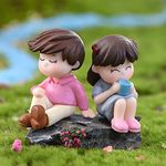 Cute Sweety Lovers Relaxing Coffee Couple Showpiece Figurine Best Valentine Day Miniature Gift for Girlfriend, Boyfriend and Best for Fairy Landscape Garden Home Decor (Multicolor)