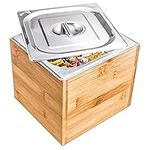 Exfoil Compost Bin Kitchen, Countertop Compost bin with lid & Bamboo Wooden Box, Compost Bucket- 0.75 Gal Smell Proof, Indoor Compost Bin with Stainless Steel