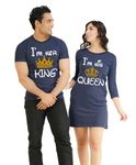 COUPLESTUFF.IN Couple Men's & Women's 3/4 Sleeve Cotton Printed Dress & T Shirt I Am Her King His Queen - (Pack of 2)