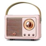 PRUNUS J-999 Mini Bluetooth Speaker with FM Radio, Retro Radio Bluetooth Speaker Rechargeable, Bluetooth 5.0/Superior Good Sound, Supports USB/TF/AUX/Hands-Free Calls (Pink)