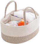 Baby Nappy Caddy, Nappy Organiser, Stylish Nursery Bohemian Cotton Rope Storage Basket, Portable Car Organizer with Removable Inserts, Baby Shower Basket, 38 x25 x18 CM (White/Brown)