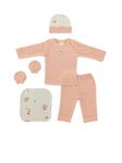 My Tiny Wear Full Sleeves New Born Baby Cotton Clothing Gift Set, Baby Shower Gift Set for Boys and Girls,Full T-Shirt,Pants,Cap,Napkin,Mitten,5 Pieces (0-3 Months,Peach)