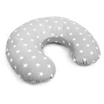 Babymam Breast Feeding Pillow Nursing Maternity Pregnancy Baby Cushion and Removable Cotton Cover Small White Stars with Grey