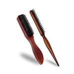 BEANPRECOY 2 Pcs Bristle Hair Brush, Hair Teasing Brush for Men Women, Wooden Beard Brush, Hair Brush for Detangling & Styling, Beech Comb with Handle, Boar Bristle Brush, for Hair and Beards(A)