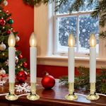 Set of 4 Electric Window Candles, 9 Inch Plug in Window Candle Lamps with 4 C26 LED Bulbs, Electric Candles with Built-in Auto Sensor, Turns Candle on in Dark and Off in Light