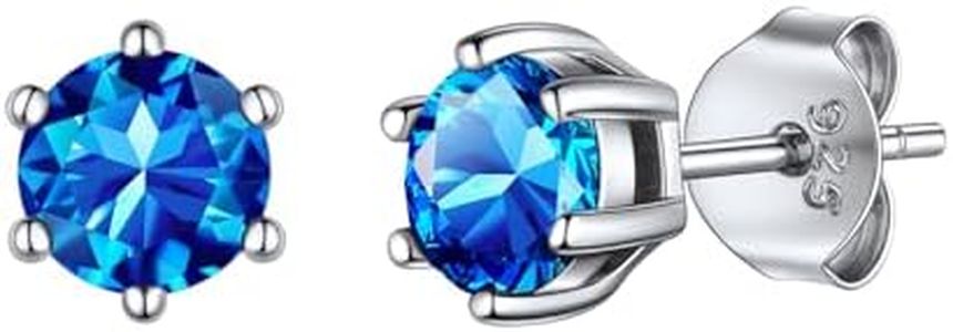 ChicSilver March Birthstone Jewelry for Women 925 Sterling Silver Round Cut Aquamarine Stud Earrings Dainty Small Studs Earrings