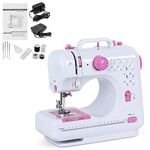 Electric Sewing Machine Portable Mini Sewing Machine Small Household Sewing Handheld Tool with 12 Built-in Stitches 2 Speeds LED Light Overlock Function for Amateurs Beginners Embroidery Pink