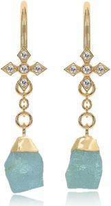 Aquamarine Earrings for Women Raw Stone Dangle Drop Shape - 18K Gold Vermeil, Certified 925 Sterling Silver Earring - Hypoallergenic Gold Jewelry for Women, Mothers Day Gifts, Birthday Gifts for Women