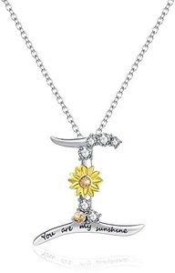 Sterling Silver Sunflower You Are My Sunshine Personalised Initial Letter A to Z Alphabet Pendant Necklace for Women Girls, Sterling Silver, Cubic Zirconia