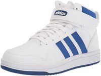 adidas Postmove Mid Basketball Shoe, White/Team Royal Blue/White, 2 US Unisex Little Kid