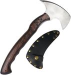 Throwing Hand-Forged Tomahawk Axe with Hardened Blade - Tactical Combat Hatchet with Wooden Handle and Tribal Engraving - Hunting Survival Axe with Leather Sheath