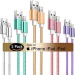 HKYUSHINE iPhone Charger Cord, 5Pack (3/3/6/6/10ft) Lightning Cable, MFi Certified Nylon Braided Apple Charger Cable, Phone Chargers for iPhone 14 13 12 11 Xs Max XR X 8 7 6s Plus, for iPad, Airpods