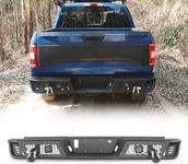 ROXX Rear Bumper Fit for 2015-2020 Ford F-150, Heavy Duty Off-Road Back Bumper Guard with Decorative Bezel & Integrated Steps & Shackles & 2x LED Light & 2x D-Rings & Licence Lamp & Sensor Holes