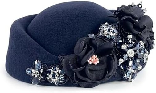 Petaluna Women's Flower Beret Suitable for Church Wearing Elegant Breathable Wedding Party Retro French Headdress (US, Alpha, One Size, Navy Blue)
