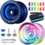 MAGICYOYO Responsive Yoyos for Beginner, Plastic Dual Purpose Pro Yoyo 2 Pack Gradient Yo-Yo K2 + Kids Yoyo K1 with 12 Yoyo Strings, Yoyo Case + Yoyo Accessories Kit (K2 Gradient + K1 Dark Blue)