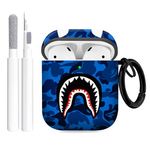 CULIPPA for Airpods 2 Case Cover Shark Mouth Camo Style Pattern Design for Airpod 2nd Generation Silicone Protective Case Shockproof with Keychain and Cleaner Kit for Apple Airpods 2/1