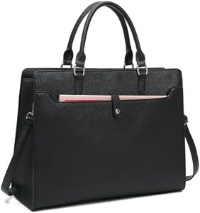 Laptop Tote Bag Briefcase for Women, 15.6 Inch Computer Bag Large Work Bag for Business Office, Leather Lawyers Briefcase Women Men Shoulder Bag (Black)